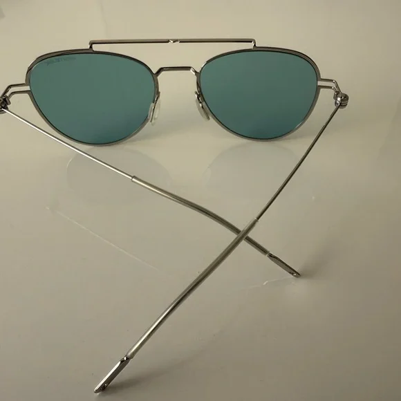 Montblanc Silver Aviator Sunglasses Blue/Green Lenses 54mm